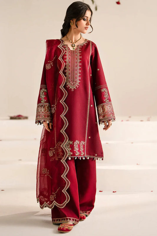 JAZMIN-3PC DHANAK EMBROIDERED SHIRT WITH ORGANZA EMBROIDRED DUPATTA AND TROUSER-RP133