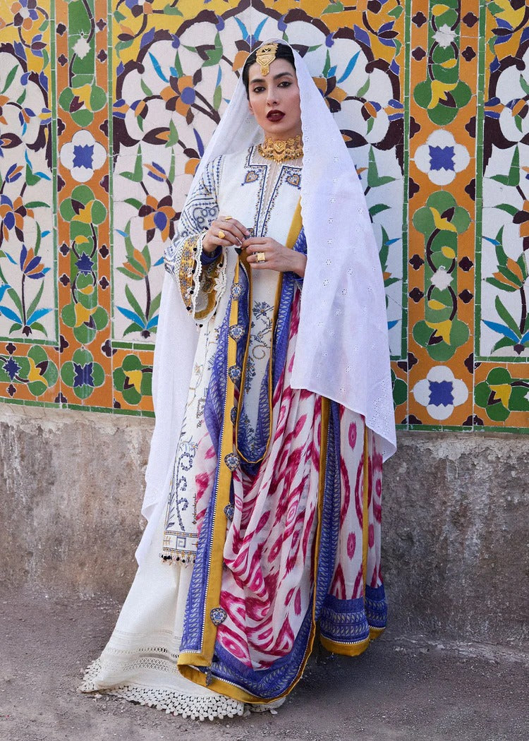 HUSSAIN REHAR--3PC KHADDAR HEAVY EMBROIDERED SHIRT WITH COUTRAI WOOL PRINT SHAWL AND TROUSER-BIC-4094