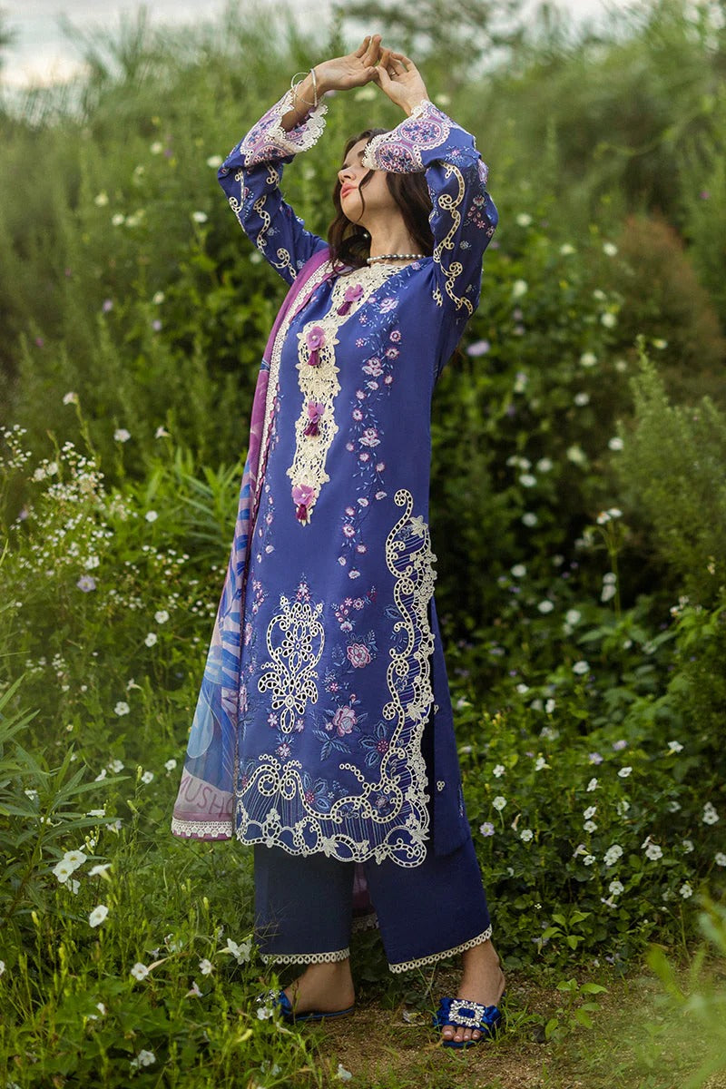 MUSHQ LAWN 3PC - LAWN EMB SHIRT WITH CHIFFON PRINTED DUPATTA AND LAWN DYED TROUSER | RP-3734