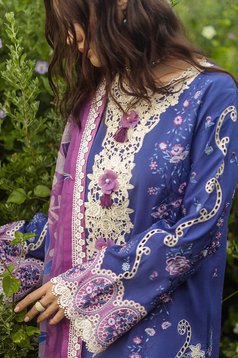 MUSHQ LAWN 3PC - LAWN EMB SHIRT WITH CHIFFON PRINTED DUPATTA AND LAWN DYED TROUSER | RP-3734