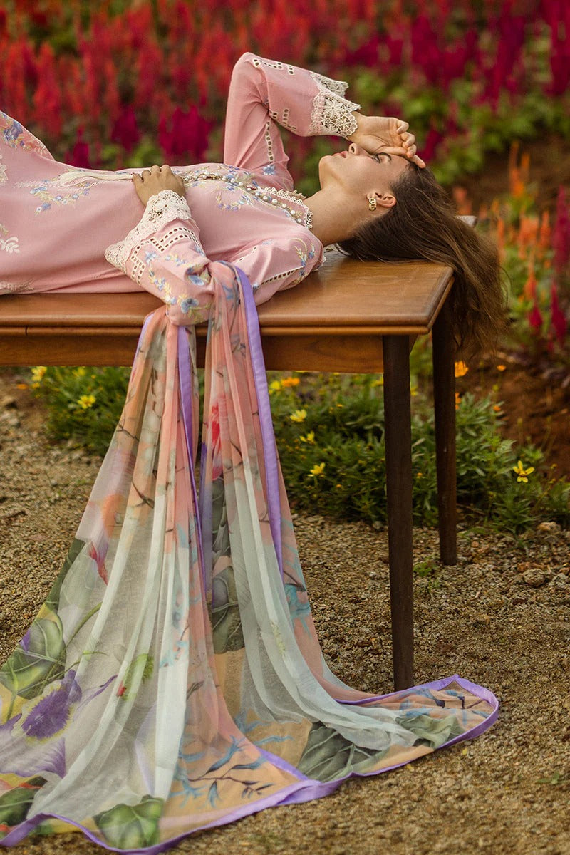 MUSHQ LAWN 3PC - LAWN EMB SHIRT WITH CHIFFON PRINTED DUPATTA AND LAWN DYED TROUSER | RP-3725