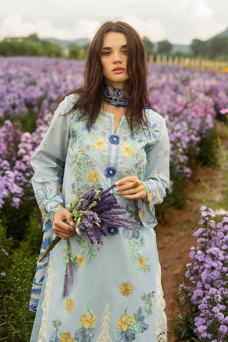 MUSHQ LAWN 3PC - LAWN EMB SHIRT WITH CHIFFON PRINTED DUPATTA AND LAWN DYED TROUSER | RP-3729