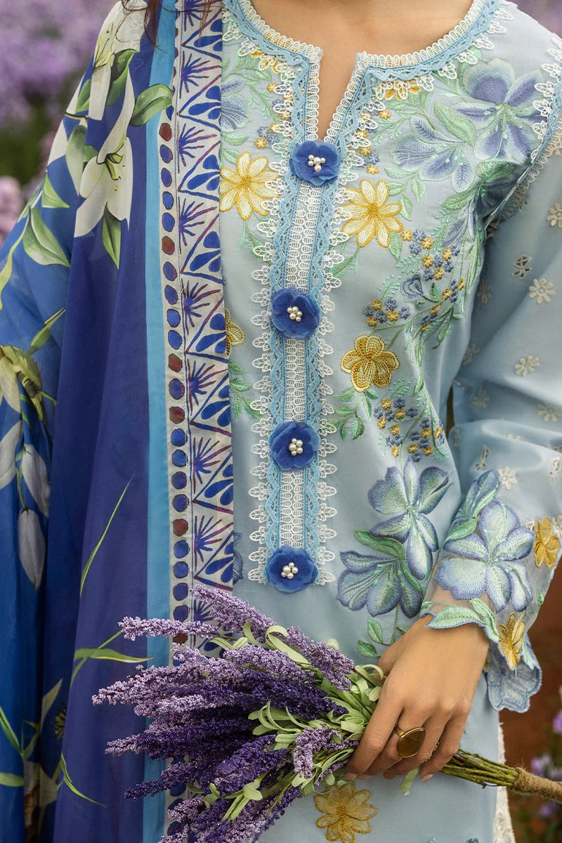 MUSHQ LAWN 3PC - LAWN EMB SHIRT WITH CHIFFON PRINTED DUPATTA AND LAWN DYED TROUSER | RP-3729