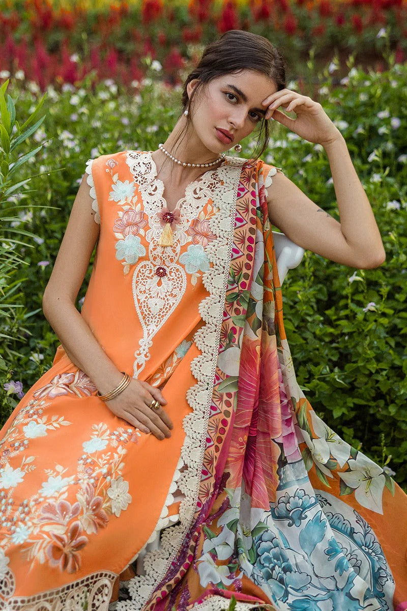 MUSHQ LAWN 3PC - LAWN EMB SHIRT WITH CHIFFON PRINTED DUPATTA AND LAWN DYED TROUSER | RP-3730