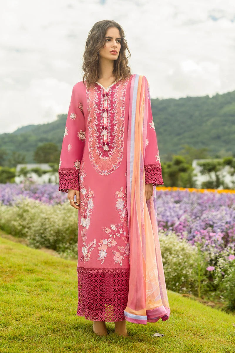 MUSHQ LAWN 3PC - LAWN EMB SHIRT WITH CHIFFON PRINTED DUPATTA AND LAWN DYED TROUSER | RP-3743