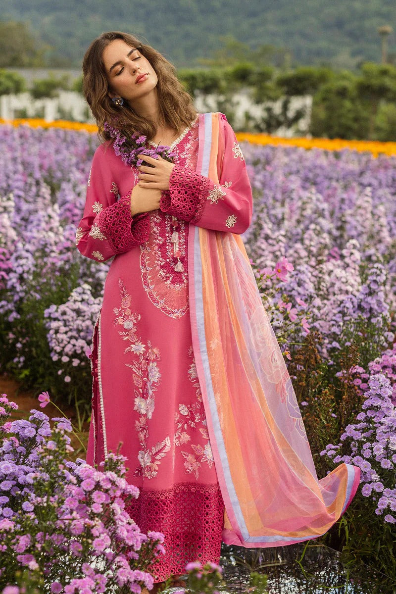 MUSHQ LAWN 3PC - LAWN EMB SHIRT WITH CHIFFON PRINTED DUPATTA AND LAWN DYED TROUSER | RP-3743