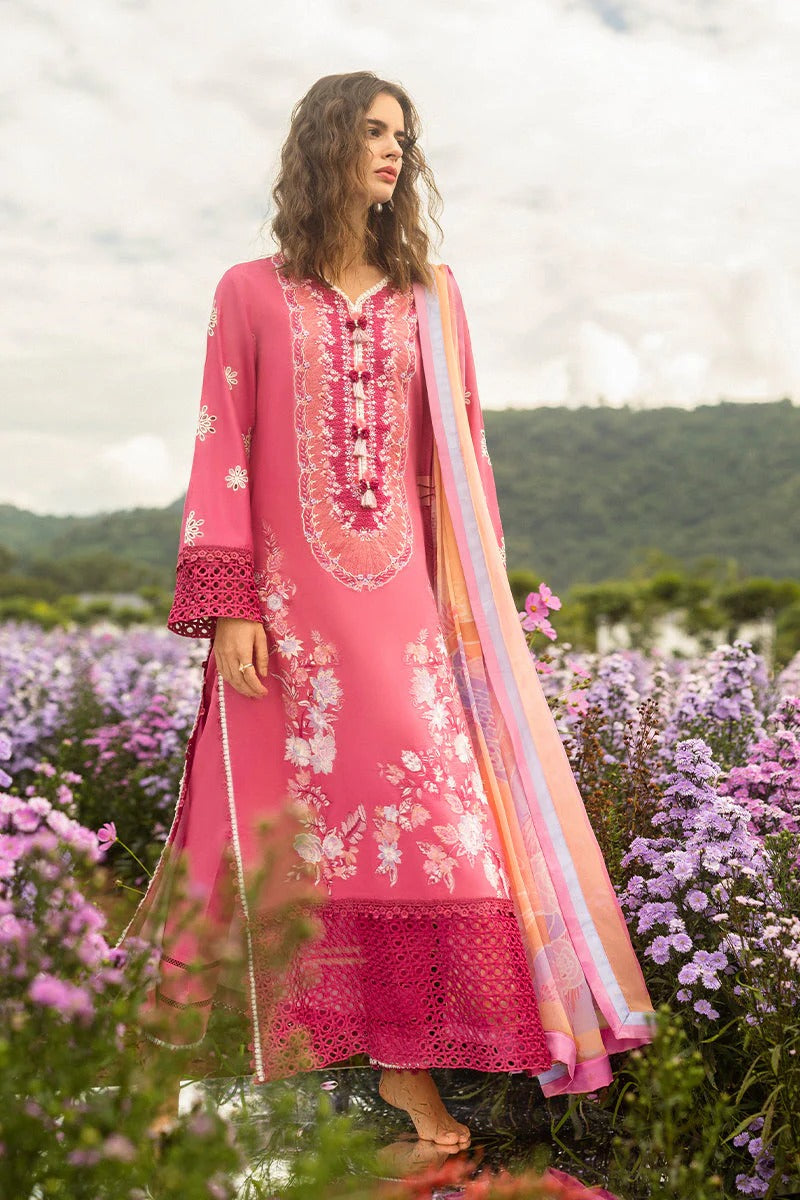 MUSHQ LAWN 3PC - LAWN EMB SHIRT WITH CHIFFON PRINTED DUPATTA AND LAWN DYED TROUSER | RP-3743
