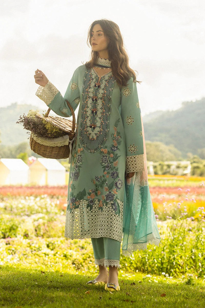 MUSHQ LAWN 3PC - LAWN EMB SHIRT WITH MONARK PRINTED DUPATTA AND LAWN DYED TROUSER | RP-3742