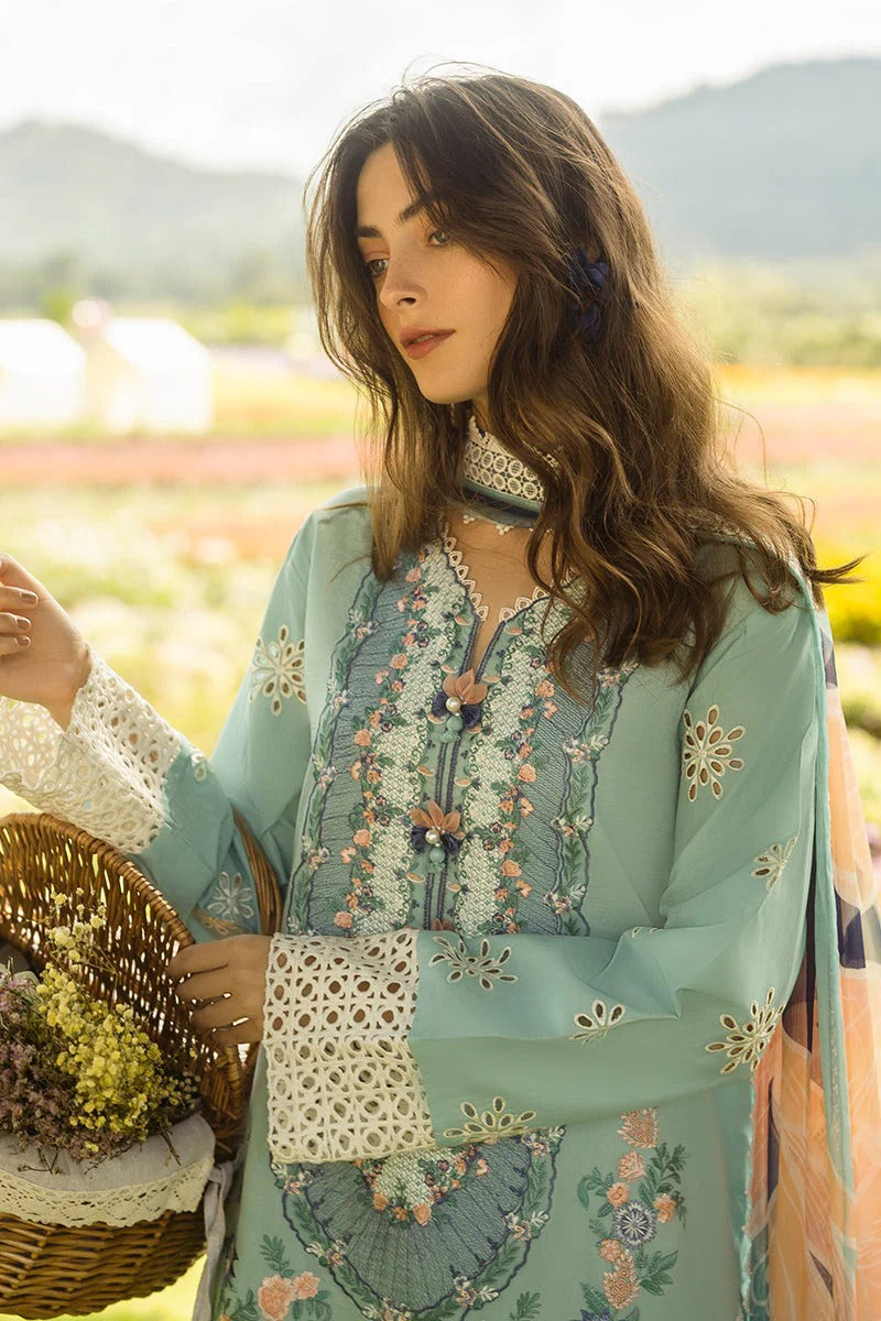 MUSHQ LAWN 3PC - LAWN EMB SHIRT WITH MONARK PRINTED DUPATTA AND LAWN DYED TROUSER | RP-3742