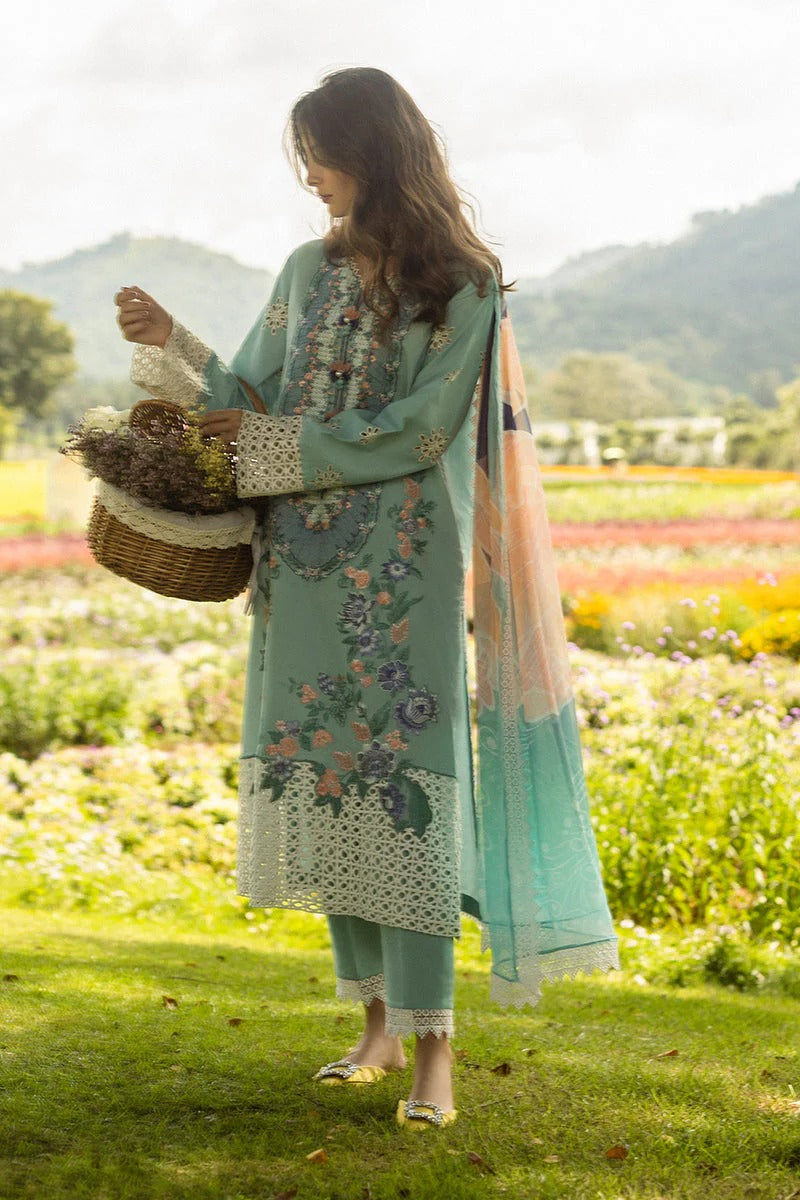MUSHQ LAWN 3PC - LAWN EMB SHIRT WITH MONARK PRINTED DUPATTA AND LAWN DYED TROUSER | RP-3742