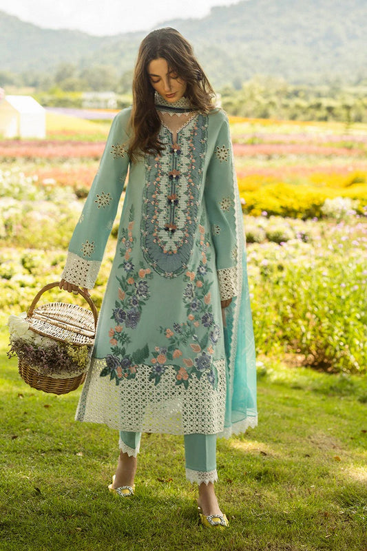 MUSHQ LAWN 3PC - LAWN EMB SHIRT WITH MONARK PRINTED DUPATTA AND LAWN DYED TROUSER | RP-3742