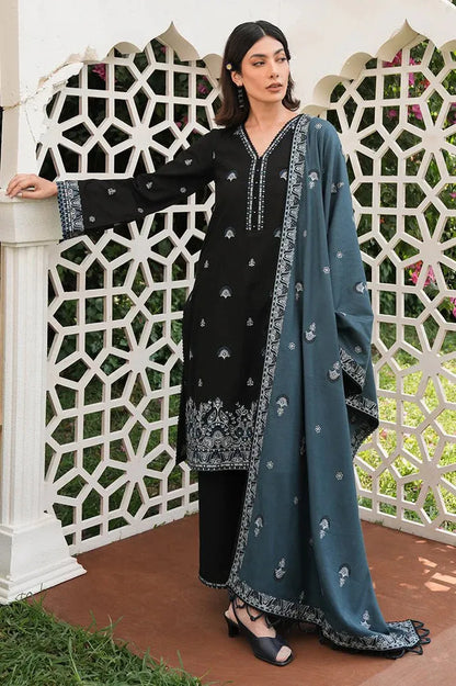 IMAGE - 3PC DHANAK EMBROIDERED SHIRT WITH DHANAK EMBROIDERED SHAWL & TROUSER-RP-3382