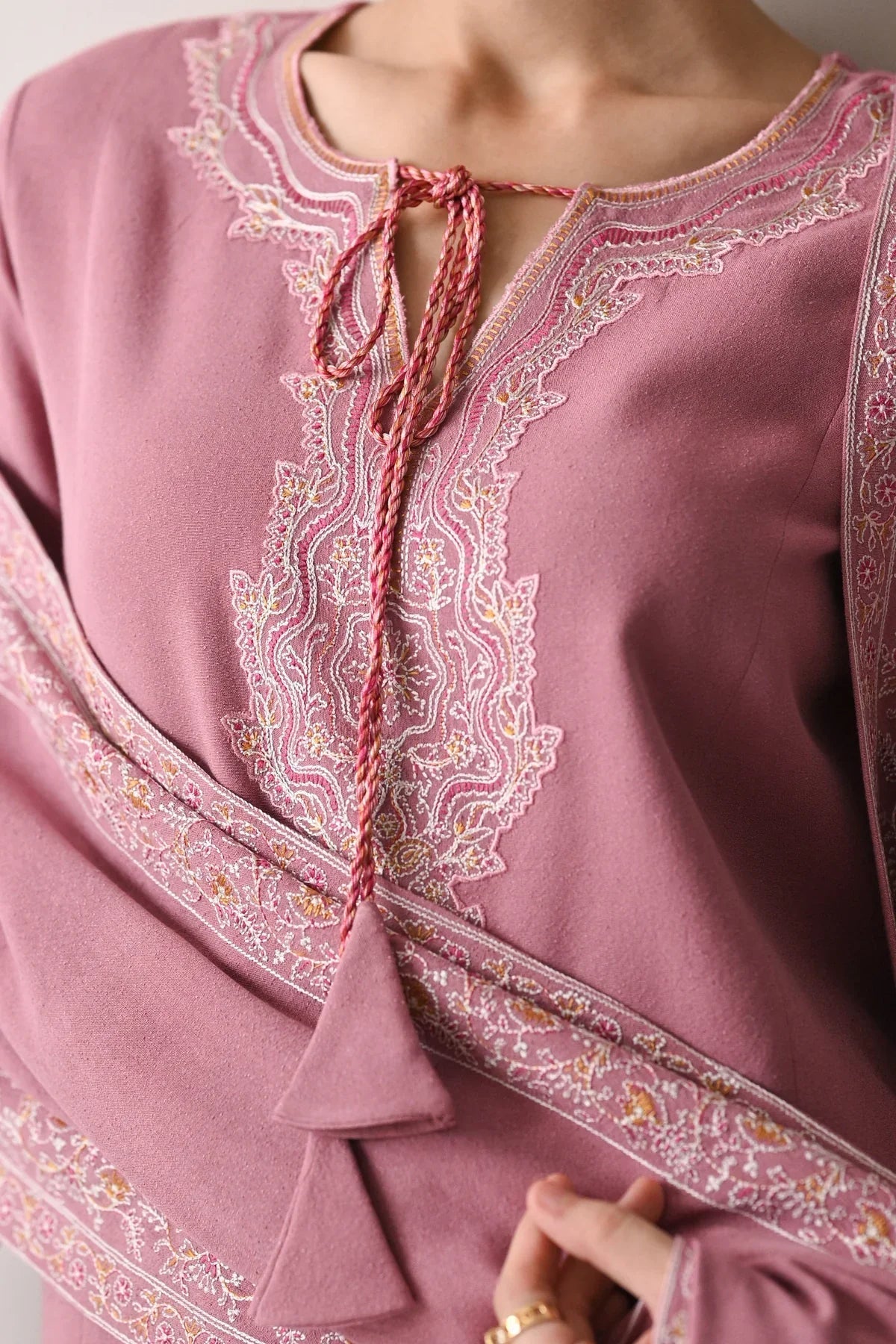 BATIK-3PC DHANAK EMBROIDERED SHIRT WITH DHANAK EMBROIDERED SHAWL AND TROUSER-BIC-4189