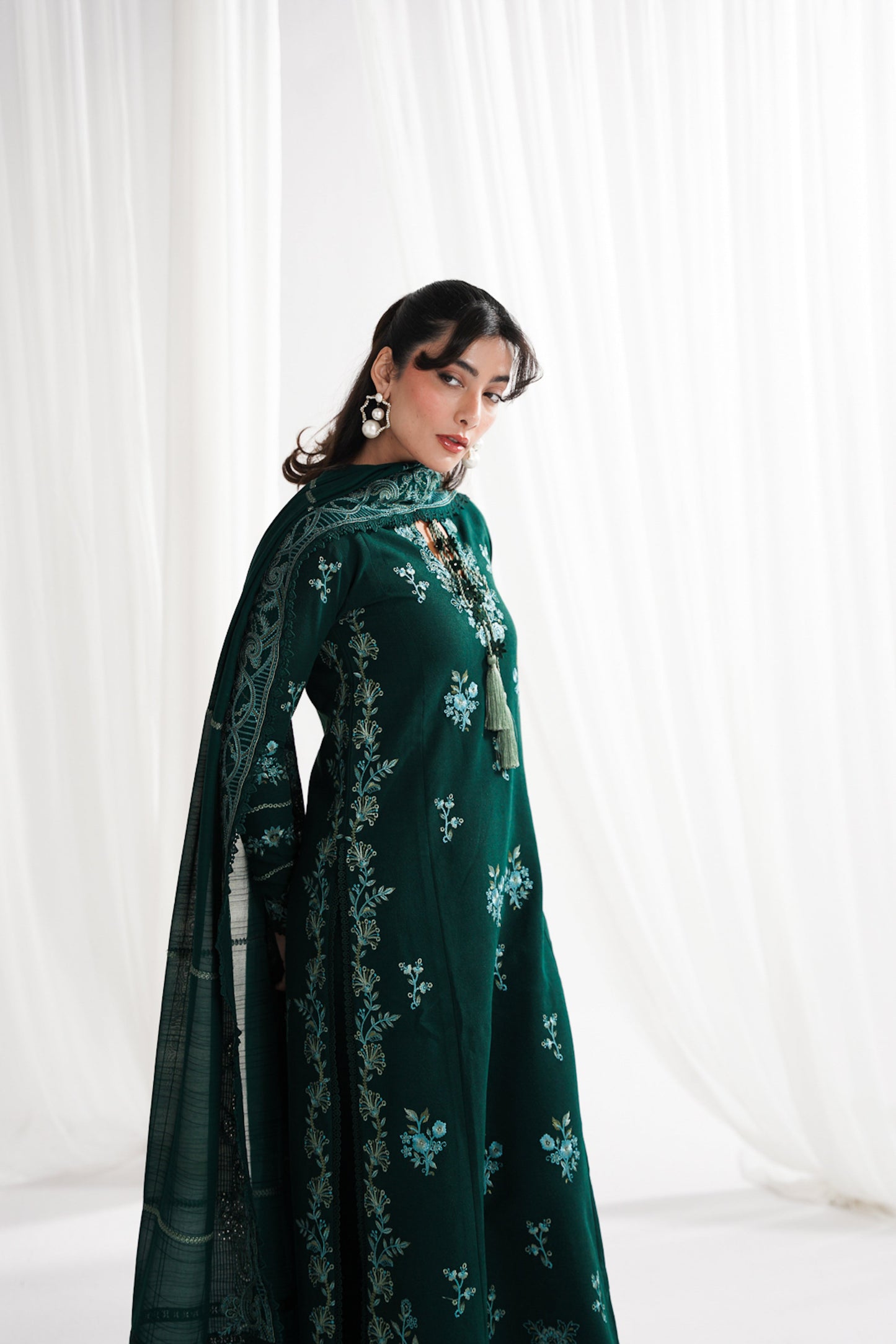 GARNET-3PC DHANAK EMBROIDERED SHIRT WITH DHANAK EMBROIDERED SHAWL & TROUSER-BIC-4318