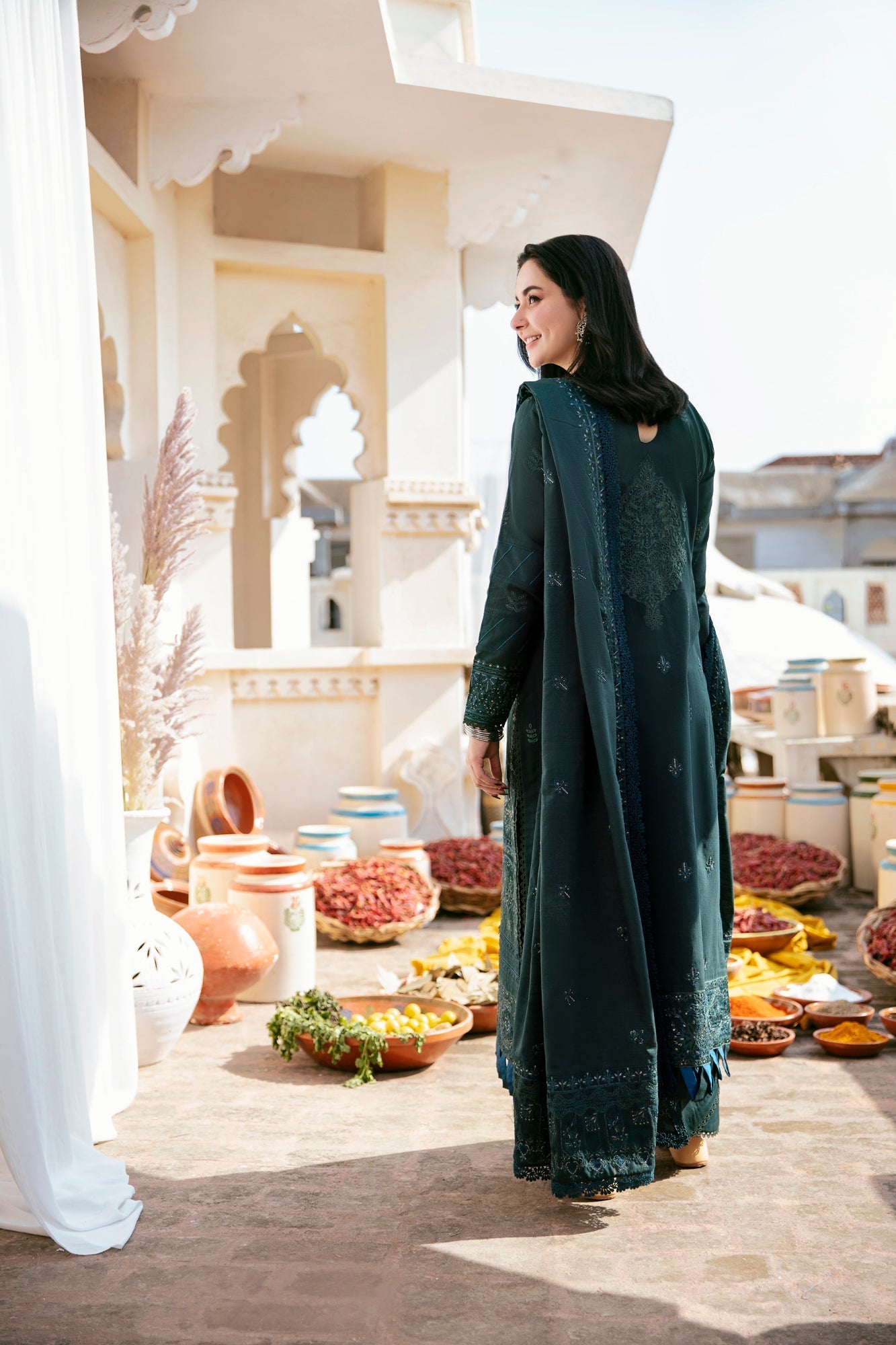 FLORENT-3PC DHANAK EMBROIDERED SHIRT WITH DHANAK EMBROIDERED SHAWL & TROUSER-BIC-4160