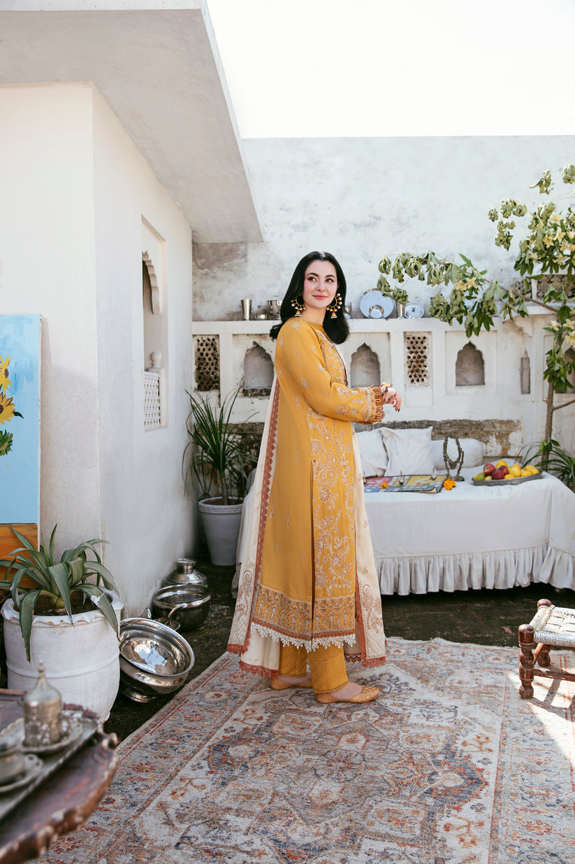 FLORENT-3PC DHANAK EMBROIDERED SHIRT WITH DHANAK EMBROIDERED SHAWL AND TROUSER BIC-4150