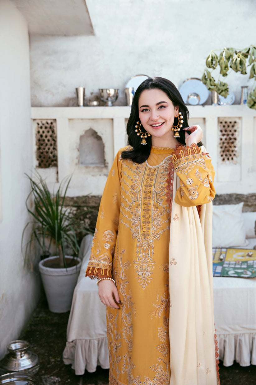 FLORENT-3PC DHANAK EMBROIDERED SHIRT WITH DHANAK EMBROIDERED SHAWL AND TROUSER BIC-4150