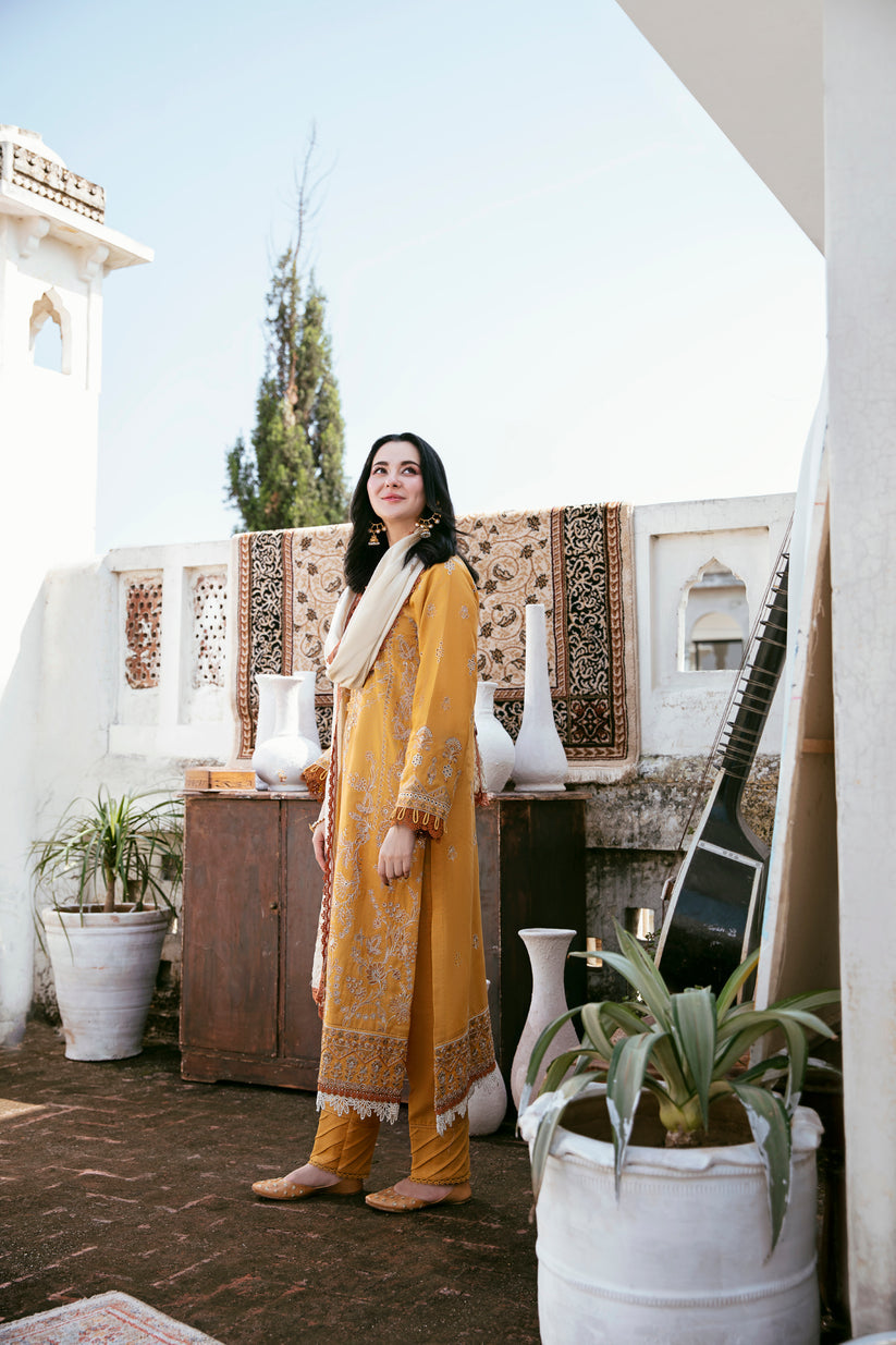 FLORENT-3PC DHANAK EMBROIDERED SHIRT WITH DHANAK EMBROIDERED SHAWL AND TROUSER BIC-4150