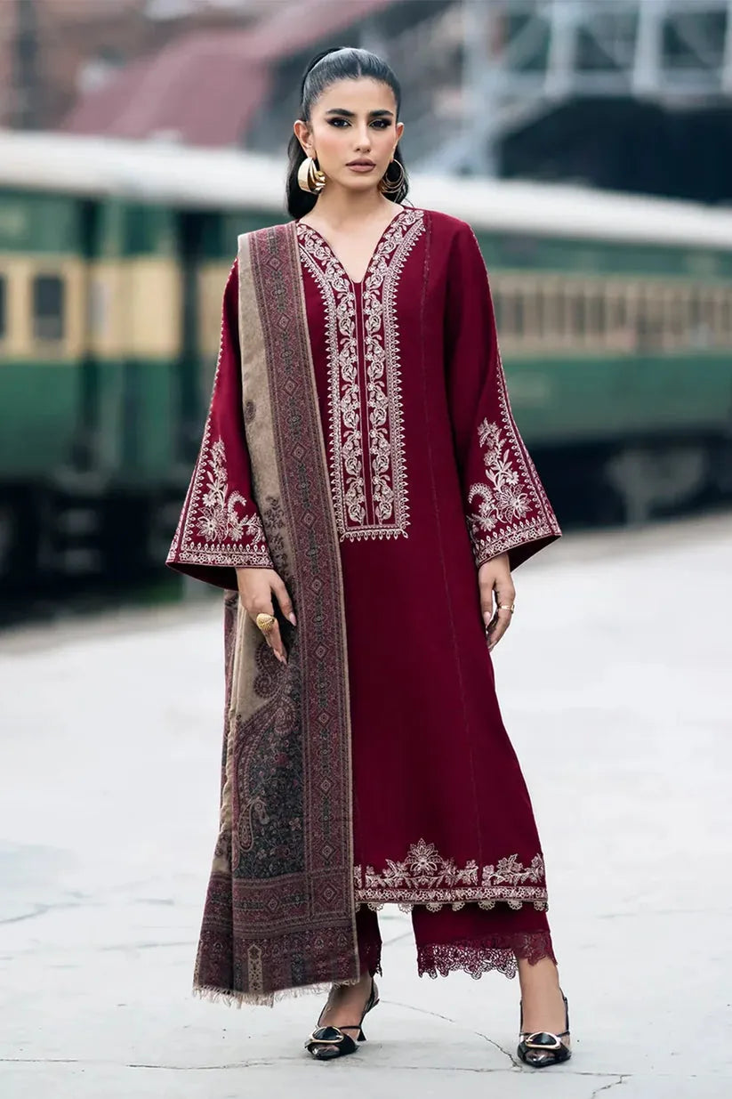 IZEL-3PC DHANAK EMBROIDERED SHIRT WITH COUTURE PRINT SHAWL AND TROUSER-RP136