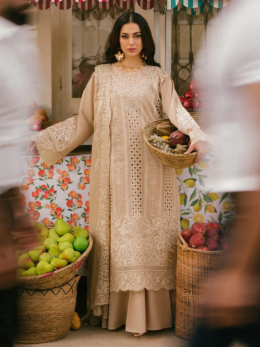 MAHNUR-3PC LAWN CHIKAANKARI EMBROIDERED SHIRT WITH KHADDI NET EMB DUPATTA AND TROUSER -RP-4703