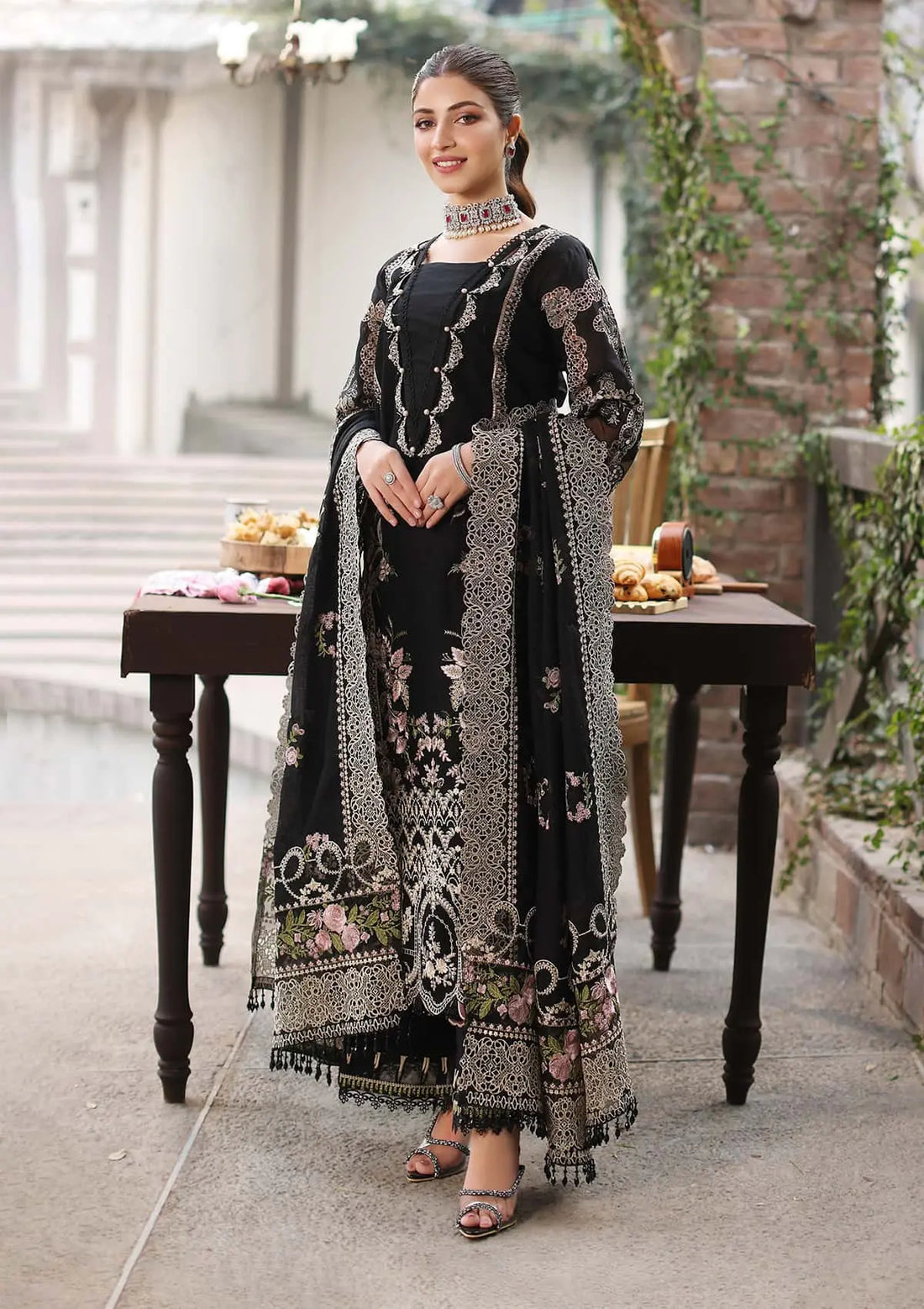 ASIM JOFA-3PC DHANAK EMBROIDERED SHIRT WITH DHANAK EMBROIDERED SHAWL AND TROUSER -BIC-4426