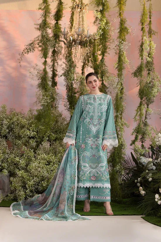 SOBIA NAZIR-3PC LAWN CHIKAN EMBROIDERED SHIRT WITH CHIFFON EMBROIDERED PRINTED DUPATTA AND EMB TROUSER -RP-4708