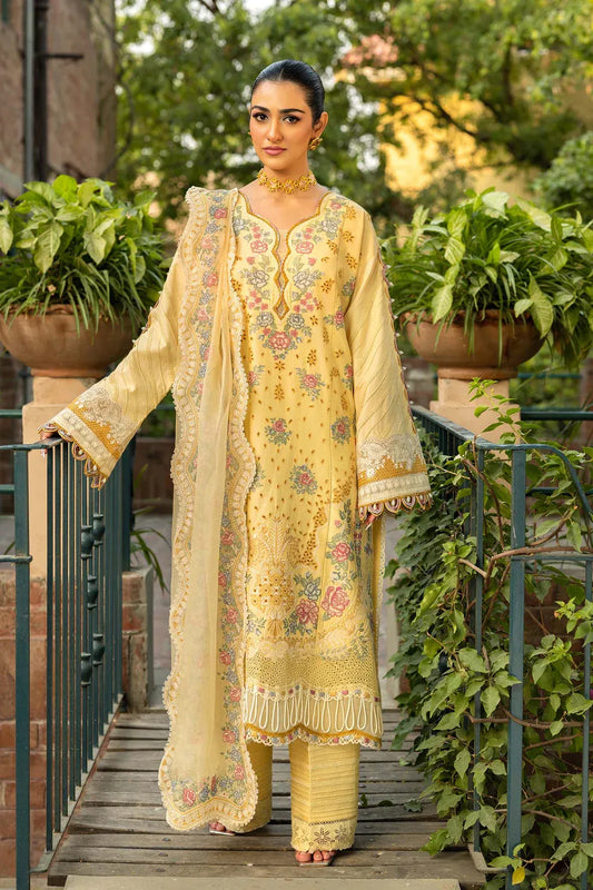 MAHNUR-3PC LAWN EMBROIDERED SHIRT WITH KHAADI NET EMBROIDERED DUPATTA AND TROUSER -RP-4657