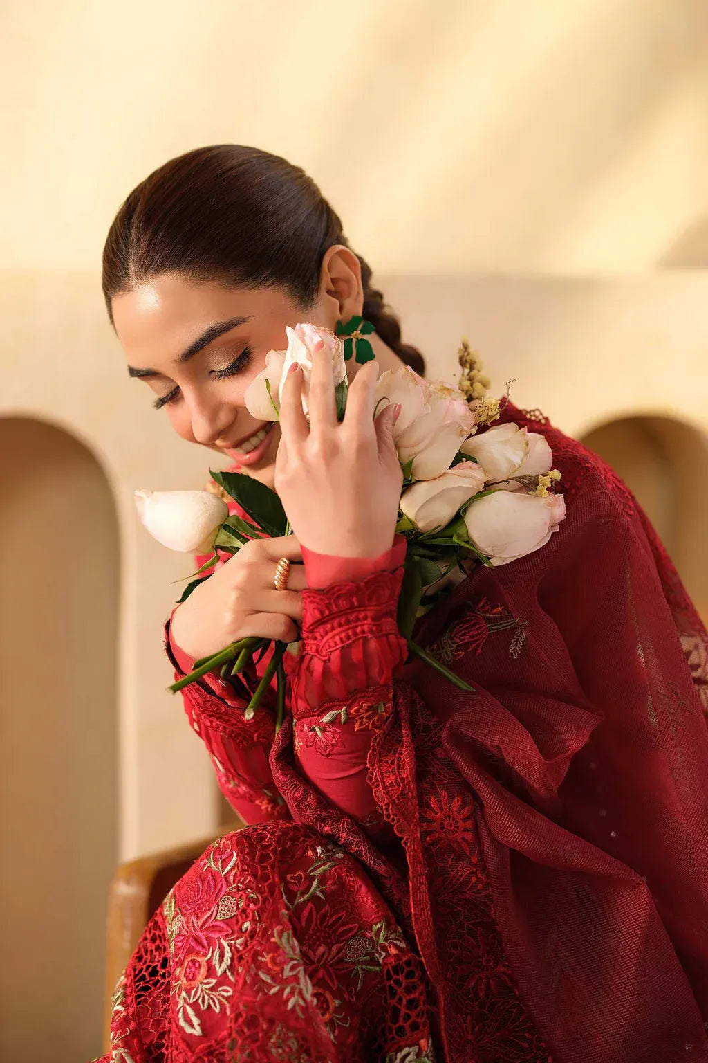 QALAMQAR-3PC LAWN EMBROIDERED SHIRT WITH KHADDI NET EMBROIDERED DUPATTA AND TROUSER-RP-4709