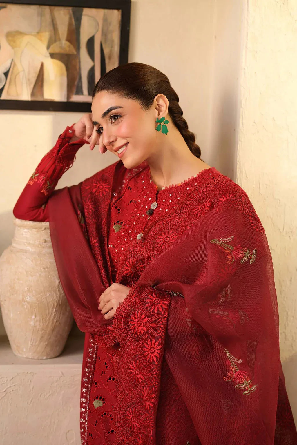 QALAMQAR-3PC LAWN EMBROIDERED SHIRT WITH KHADDI NET EMBROIDERED DUPATTA AND TROUSER-RP-4709