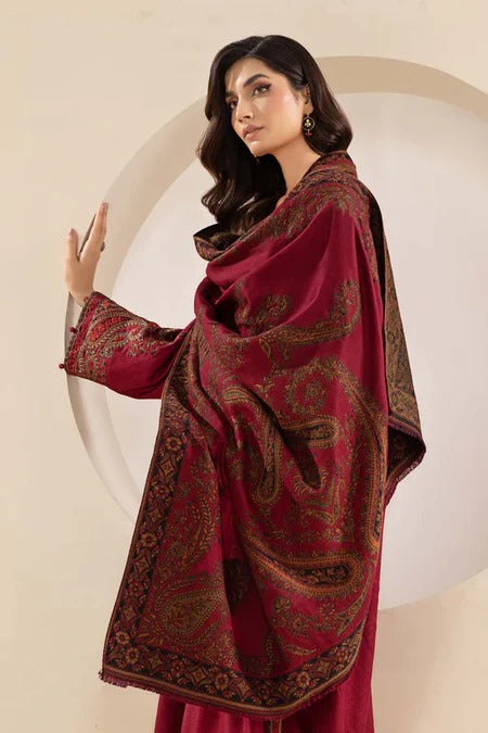 MARIA B-3PC KARANDI EMBROIDRED SHIRT WITH WOOL PRINT SHAWL AND TROUSER-BIC-3268 B