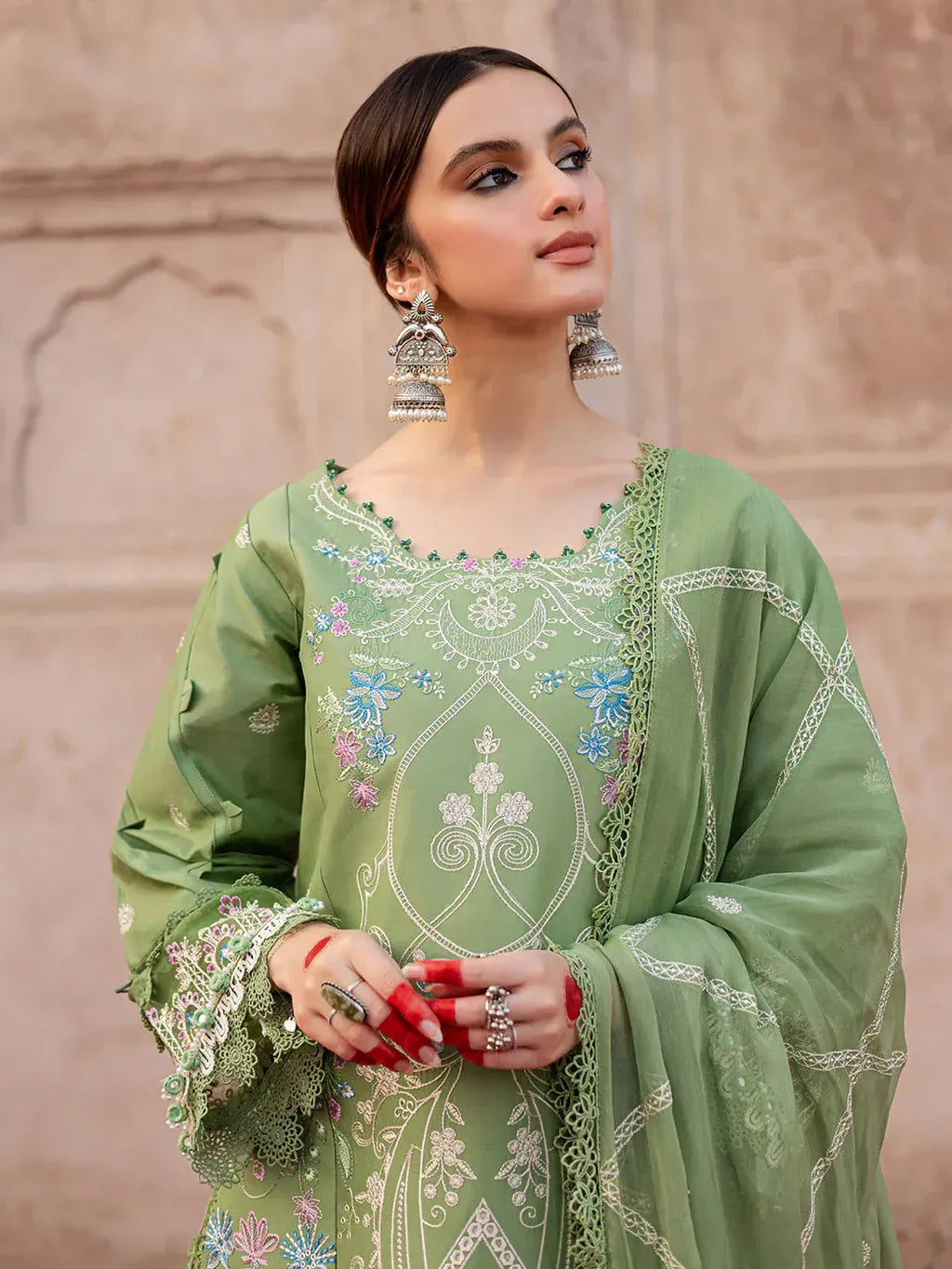 MAHNUR - 3PC LAWN EMBROIDERED SHIRT WITH CHIFFON EMBROIDERED DUPATTA AND TROUSER-BIC-4538