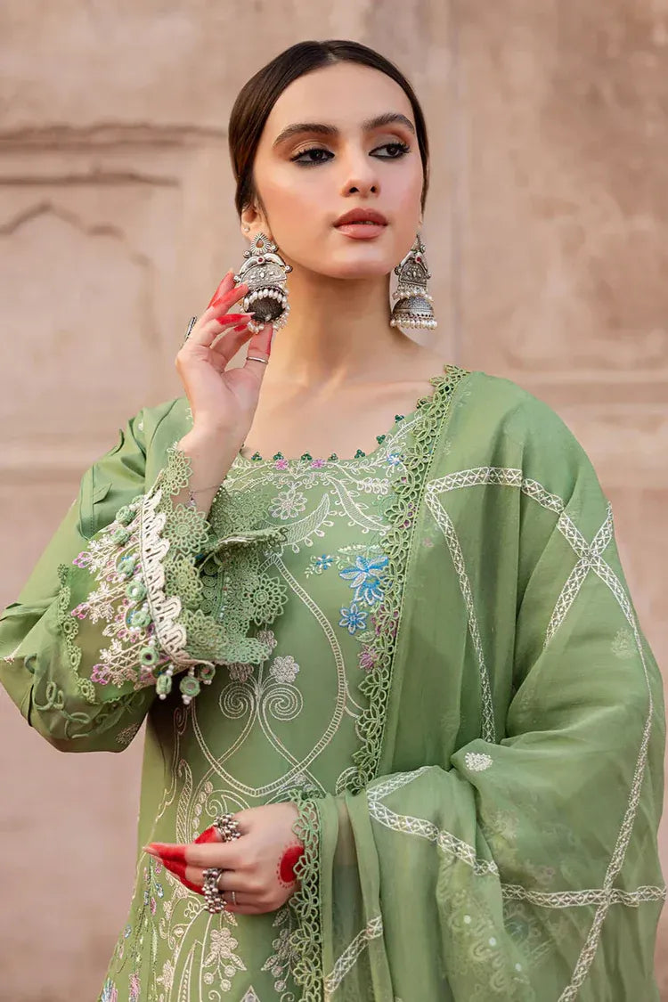 MAHNUR - 3PC LAWN EMBROIDERED SHIRT WITH CHIFFON EMBROIDERED DUPATTA AND TROUSER-BIC-4538