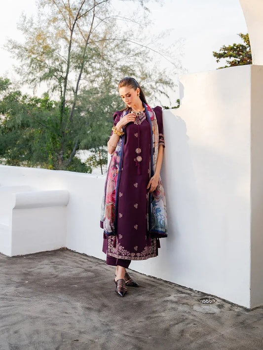 IZEL-3PC LAWN EMBROIDERED SHIRT WITH CHIFFON PRINT DUPATTA AND EMB TROUSER-RP-4839