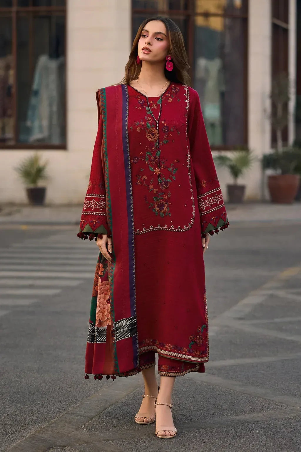CHARIZMA-3PC LAWN EMBROIDERED SHIRT WITH CHIFFON PRINT DUPATTA AND EMB TROUSER-RP-4756 - Rang Pasand