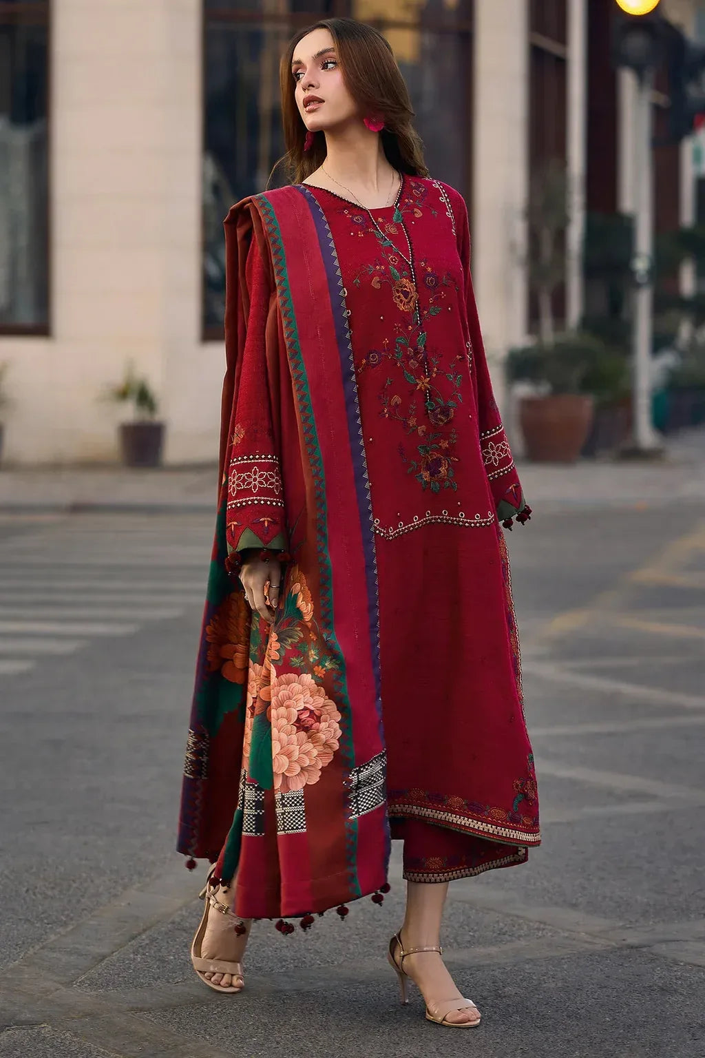 CHARIZMA-3PC LAWN EMBROIDERED SHIRT WITH CHIFFON PRINT DUPATTA AND EMB TROUSER-RP-4756 - Rang Pasand