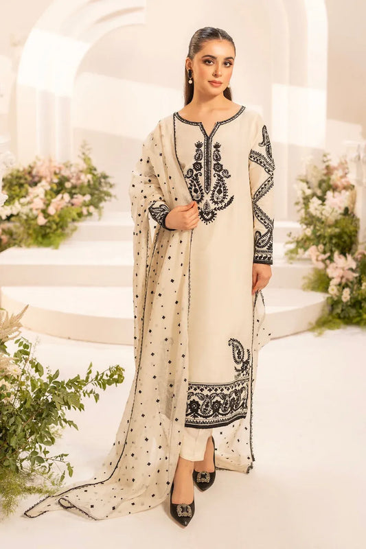 MIRANA-3PC LAWN EMBROIDERED SHIRT WITH KHADDI NET EMBROIDERED DUPATTA & TROUSER-RP-4701