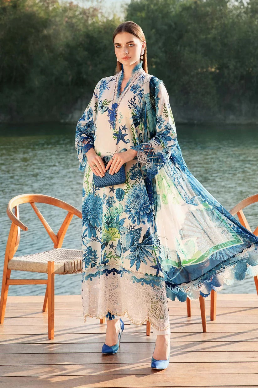 MARIA.B LAWN 3PC - LAWN EMB PRINTED SHIRT WITH CHIFFON PRINTED DUPATTA AND LAWN PRINTED TROUSER | RP