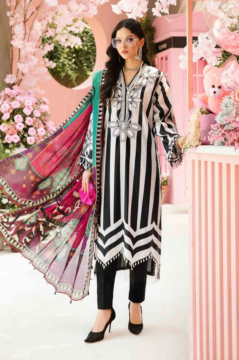 MARIA.B LAWN 3PC - LAWN EMB PRINTED SHIRT WITH CHIFFON PRINTED DUPATTA AND LAWN PRINTED TROUSER | RP