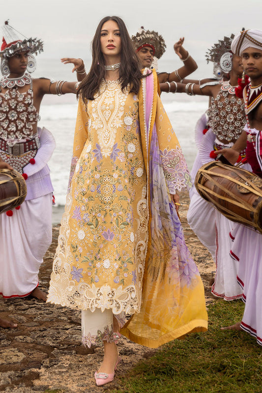 MUSHQ-3PC DHANAK CHIKAN EMBROIDERED SHIRT WITH COURTRAI PRINTED SHAWL & EMB TROUSER-BIC-4088