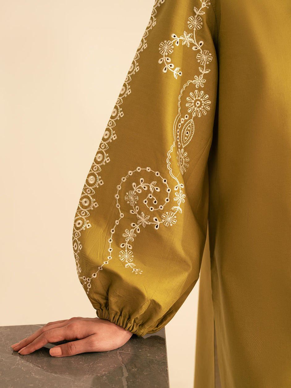 BATIK-2PC DHANAK EMBROIDRED SHIRT WITH DHANAK EMBROIDRED SLEEVES-BIC-122