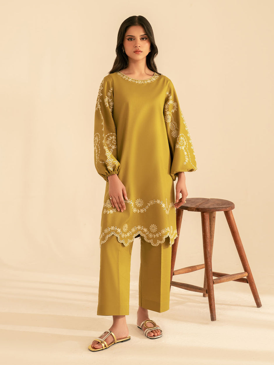 BATIK-2PC DHANAK EMBROIDRED SHIRT WITH DHANAK EMBROIDRED SLEEVES-BIC-122