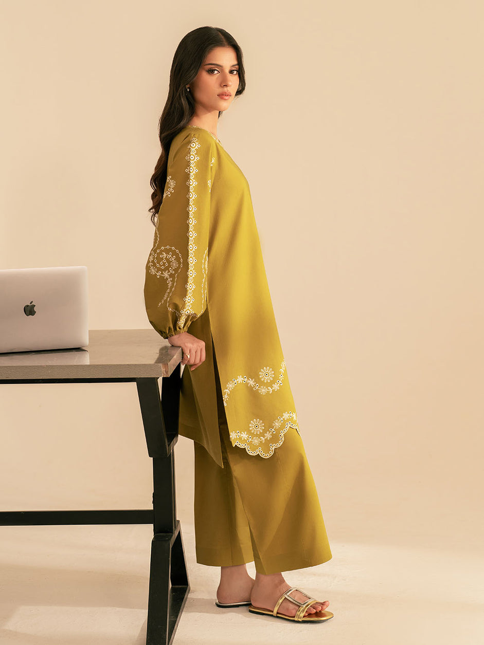 BATIK-2PC DHANAK EMBROIDRED SHIRT WITH DHANAK EMBROIDRED SLEEVES-BIC-122