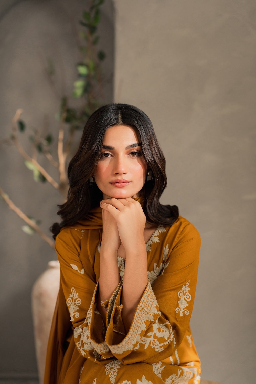 MIRANA-3PC DHANAK EMBROIDERED SHIRT WITH BAMBER CHIFFON DUPATTA AND TROUSER-BIC-4288