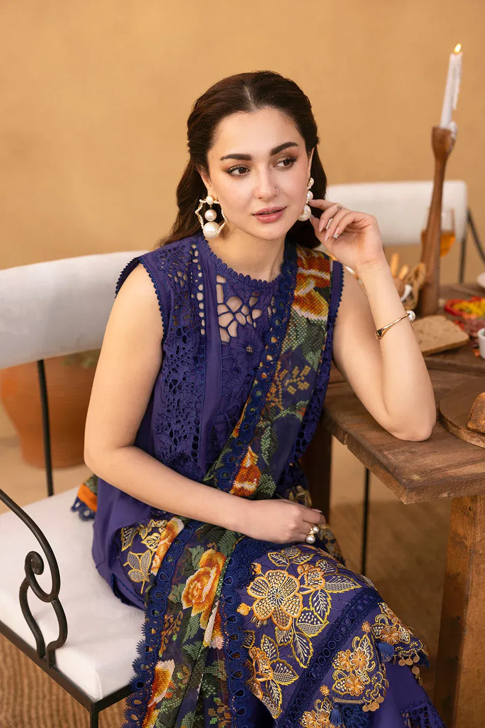 QALAMQAR-3PC LAWN EMBROIDERED SHIRT WITH CHIFFON PRINT DUPATTA AND TROUSER-RP-4693