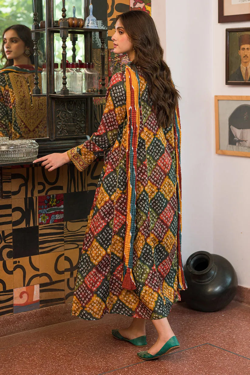 JAZMIN- 3PC KARANDI PRINTED EMBROIDERED SHIRT WITH KARANDI PRINTED SHAWL AND KARANDI PRINTED TROUSER-BIC-3353