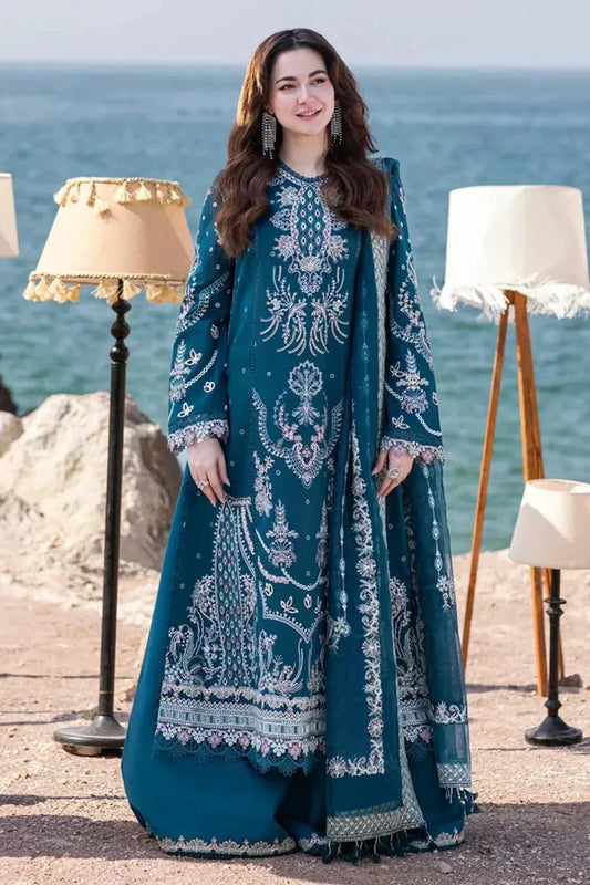 QALAMQAR-3PC LAWN HEAVY EMBROIDERED SHIRT WITH KHADDI NET EMB DUPATTA AND EMB TROUSER-RP-4518