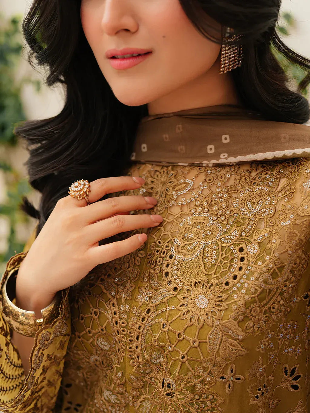 MAHNUR-3PC LAWN LASEWORK EMB SHIRT WITH CHIFFON PRINTED DUPATTA AND TROUSER -RP-4706