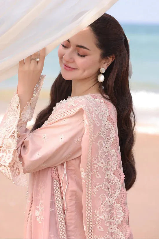 QALAMQAR-3PC LAWN EMBROIDERED SHIRT WITH KHAADI NET EMBROIDERED DUPATTA AND TROUSER -RP-4698