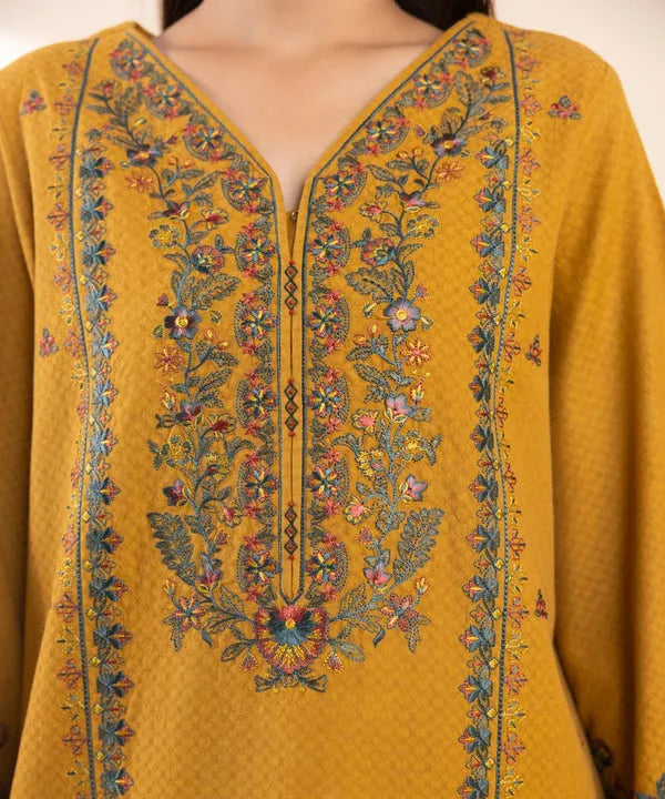 SAPPHIRE- 3PC DHANAK EMBROIDERED SHIRT WITH DHANAK EMBROIDERED SHAWL AND TROUSER-RP-3374