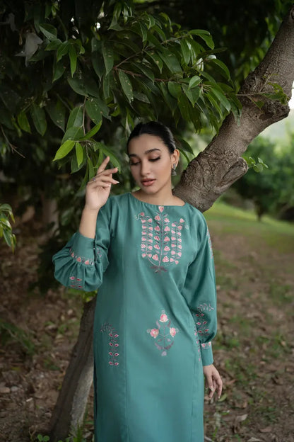 URGE-2PC DHANAK EMBROIDERED SHIRT WITH DHANAK EMBROIDERED SLEEVES-RP-3370